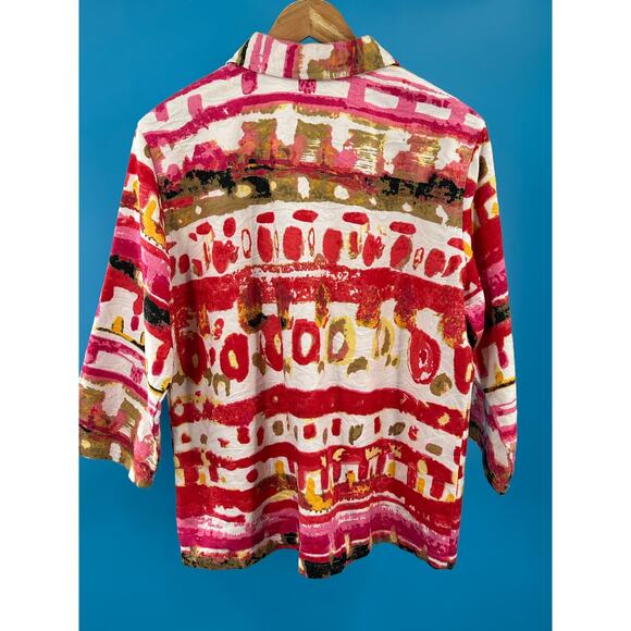 Choices Weekend‎ Career Women's Large White Floral 5-Button 3/4 Sleeve Jacket - Picture 7 of 10